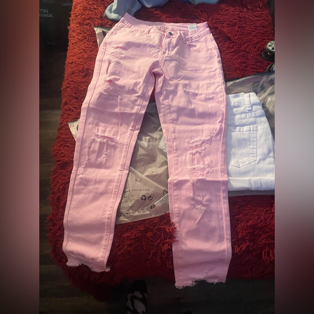 SHEIN Pink Distressed Jeans